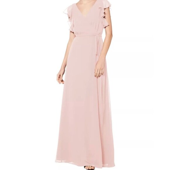 Levkoff Women's NWOT Pink Chiffon Sleeveless A-Line Wrap Maxi Dress Gown Size 12 - Picture 1 of 10